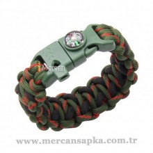Paracord Bileklik Yeşil - Siyah (Yeşil Klips)