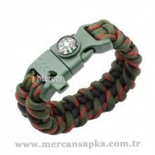 Paracord Bileklik Yeşil - Siyah (Yeşil Klips)