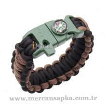 Paracord Bileklik Kahve - Siyah (Yeşil Klips)
