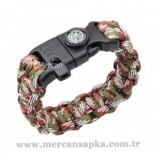 Paracord Bileklik Yeşil - Kırmızı - Beyaz Kamuflaj