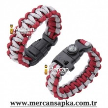 Paracord Bileklik Gri - Kırmızı